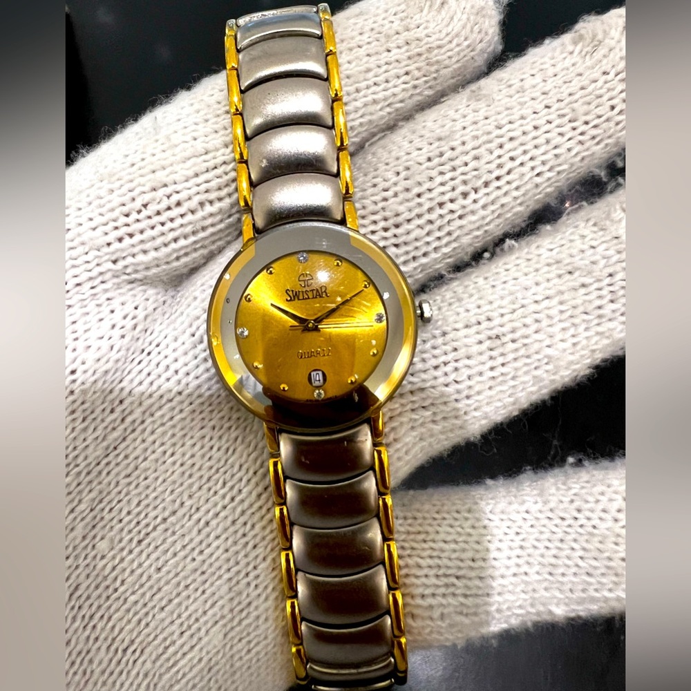 Swistar Swiss unisex watch 22k gold Electro plated